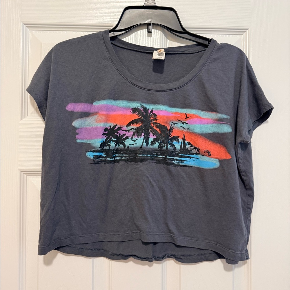 Hobie Women's Charcoal Tropical Sunset Crop Tee